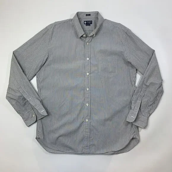 J Crew Shirt Mens XL Gray White Cotton 80s 2Ply Haberdashery Striped Button Down - Picture 2 of 11